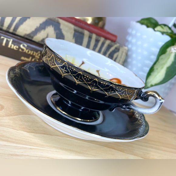 Vintage Teacup Black Nippon Yoko Boeki Japan, Gold Handpainted Lusterware Tea - Picture 5 of 13